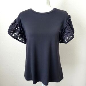 Elevated black t shirt w/lace detail wide sleeve